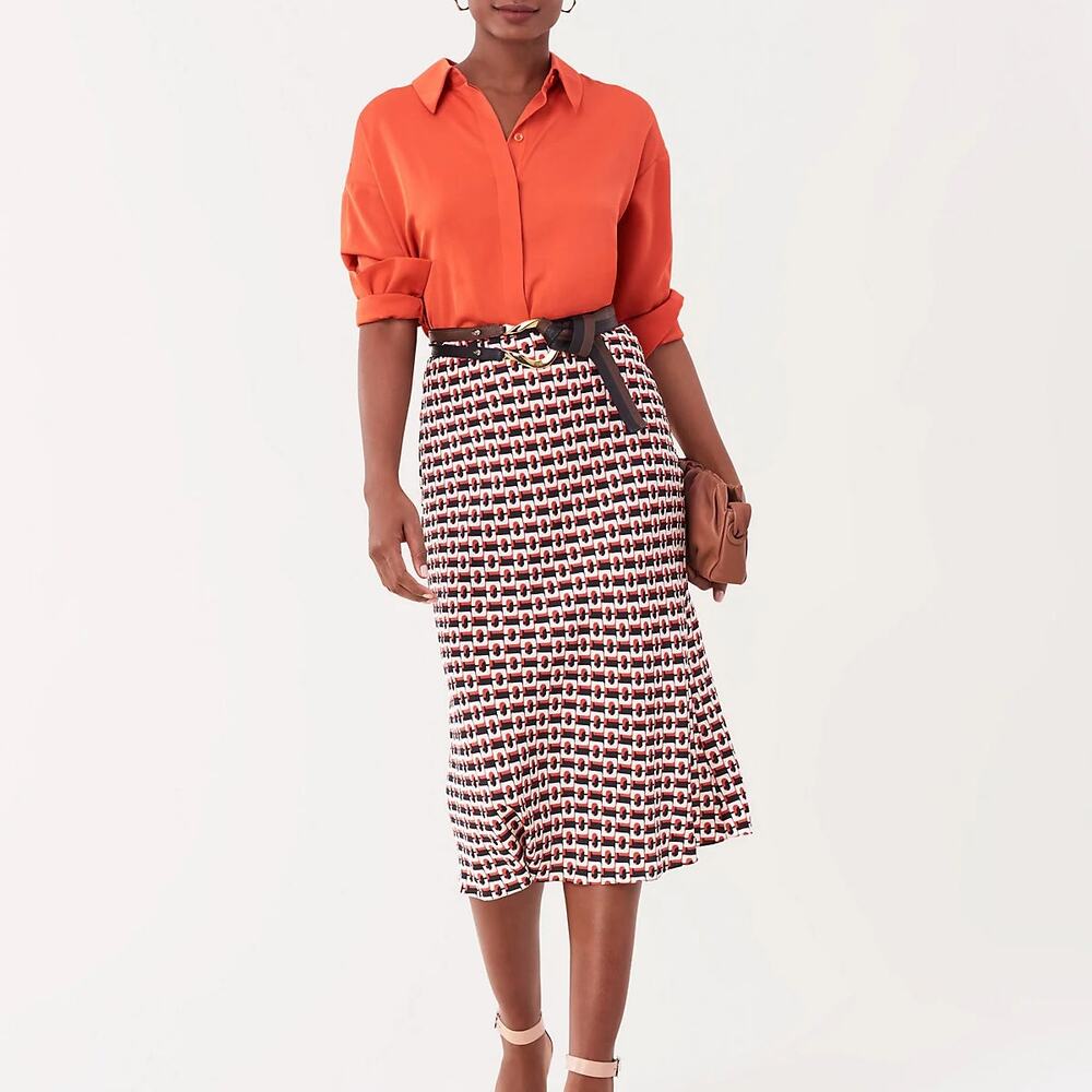 NWT Diane von Furstenberg Mae Silk Skirt Stretch 3D Chain Paprika Sz M $348